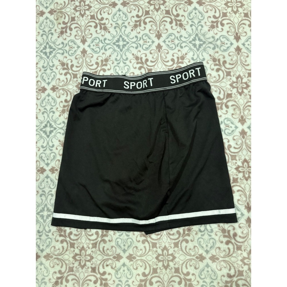 SHEIN Sport Black Mini Skort White Stripe Wrap Front Athletic Tennis Skirt S 4